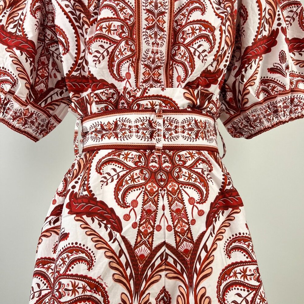 NWT Farm Rio Tropical Cameo Belted Romper Size XS 100% Cotton Puff Sleeves - Picture 11 of 12